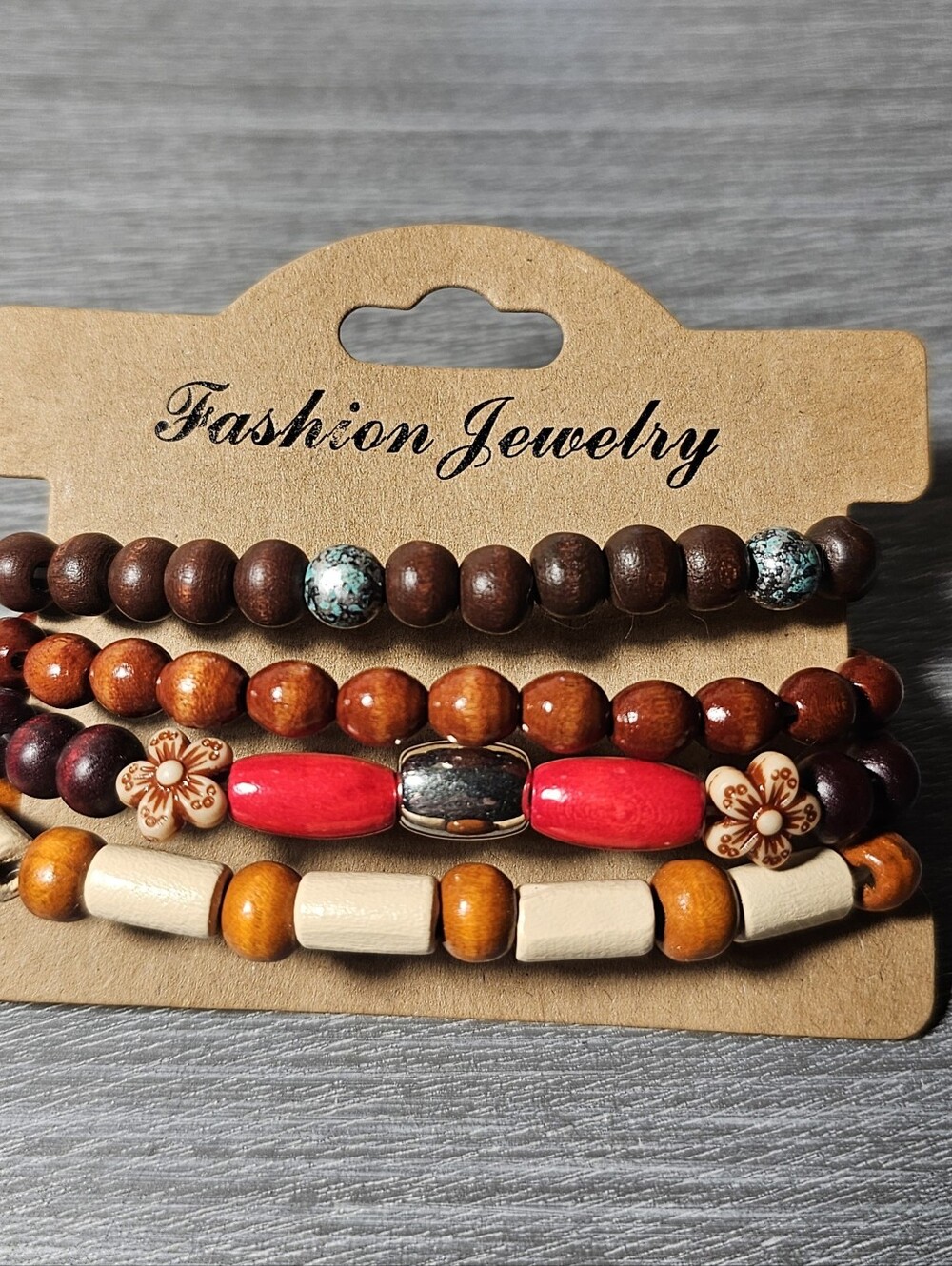Red Boho Wooden Stretch Bracelet Set